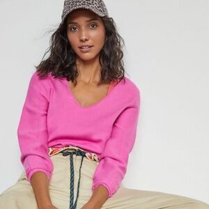 NWT Anthropologie Maeve Lupita V-Neck Sweater Pink Size SP
